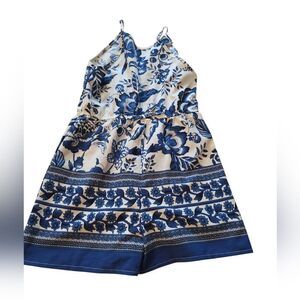 Floral Blue and White Kids Romper Size 9